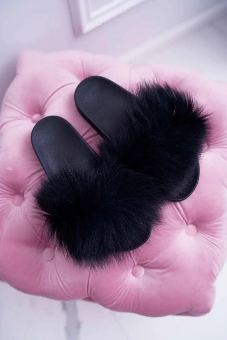 Klapki Damskie Z Futerkiem Czarne Mellow