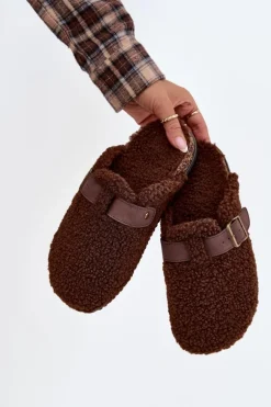 Klapki Damskie Z Futerkiem Typu Baranek Brązowe Lorivine