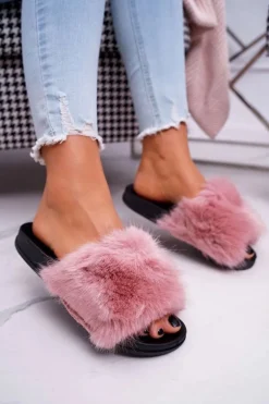 Klapki Damskie z Futerkiem Różowe NiceFur