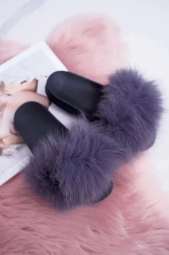 Klapki Damskie Z Futerkiem Szare Mellow