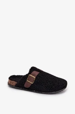 Klapki Damskie Z Futerkiem Typu Baranek Czarne Lorivine