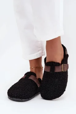 Klapki Damskie Z Futerkiem Typu Baranek Czarne Lorivine