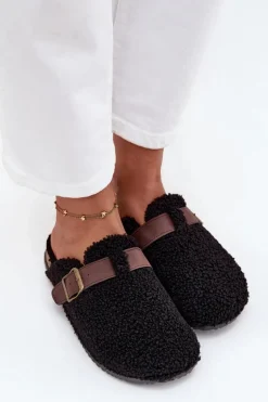 Klapki Damskie Z Futerkiem Typu Baranek Czarne Lorivine