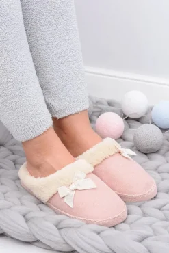Klapki Damskie Z Futerkiem I Kokardką SOXO Różowe