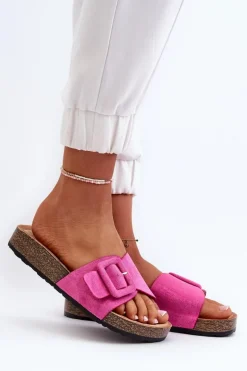 Klapki Damskie Z Klamrą Eko Zamszowe Fuksja Laeltia