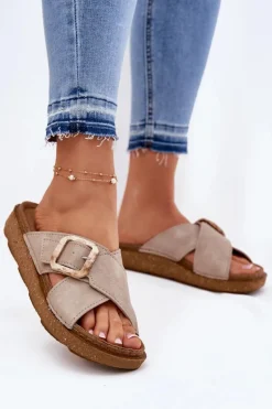 Klapki Damskie Z Klamrą Inblu ED000025 Beżowe