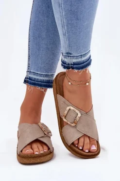 Klapki Damskie Z Klamrą Inblu ED000025 Beżowe