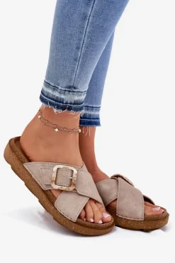 Klapki Damskie Z Klamrą Inblu ED000025 Beżowe