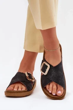 Klapki Damskie Z Klamrą Inblu ED000025 Czarne