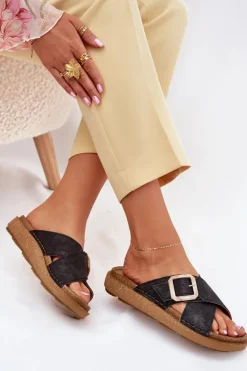 Klapki Damskie Z Klamrą Inblu ED000025 Czarne