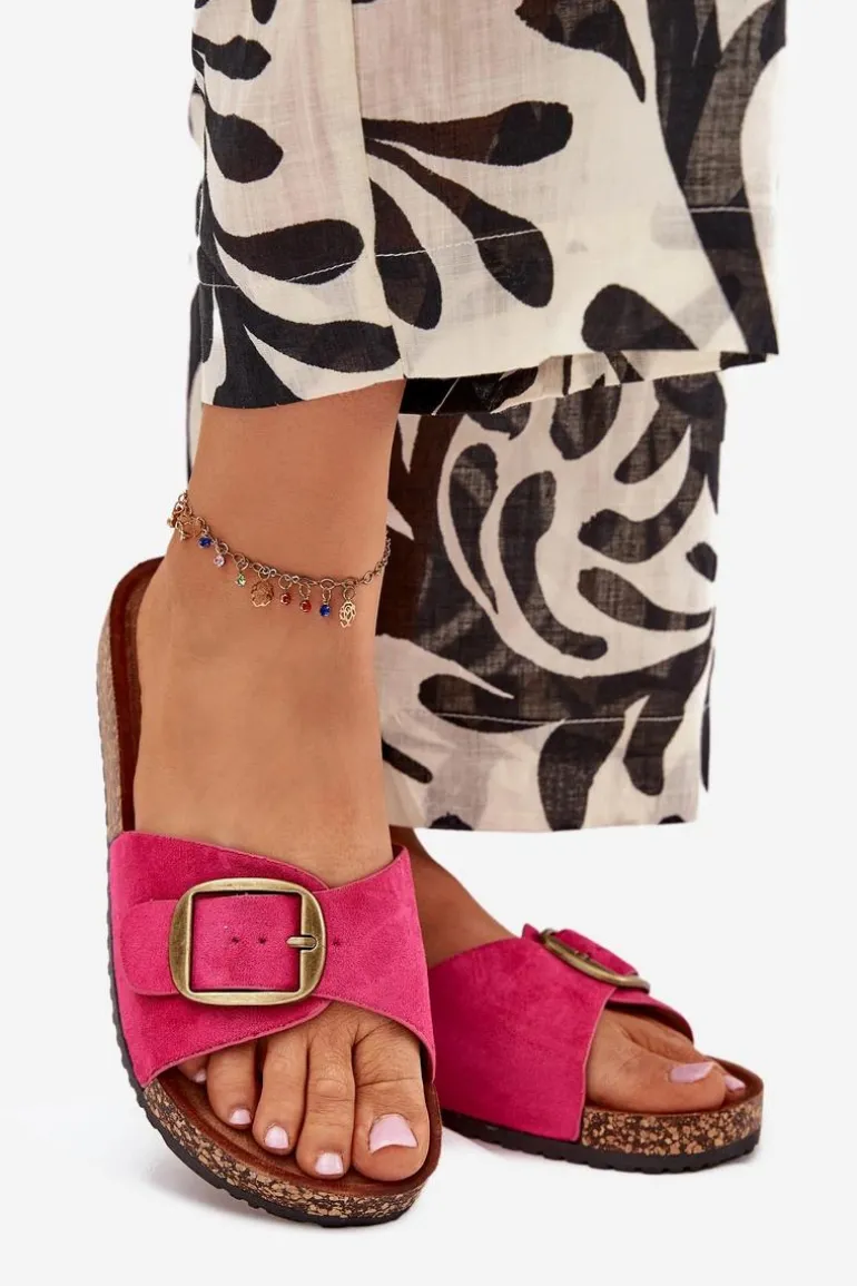 Klapki Damskie Z Klamrą Na Korkowej Platformie Fuksja Zavira