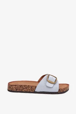 Klapki Damskie Z Klamrą Na Korkowej Platformie Niebieskie Zavira