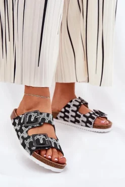 Klapki Damskie Z Klamrami I Brokatem S.Barski RB51-006 Czarne