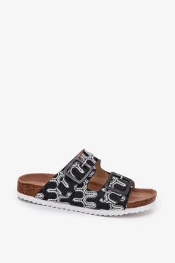 Klapki Damskie Z Klamrami I Brokatem S.Barski RB51-006 Czarne