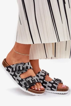 Klapki Damskie Z Klamrami I Brokatem S.Barski RB51-006 Czarne