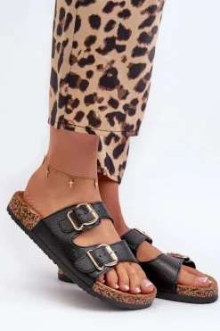 Klapki Damskie Z Klamrami Czarne Fronila