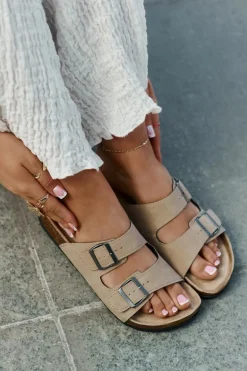 Klapki Damskie Z Klamrami Na Korkowej Platformie Beżowe Galurena