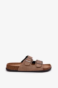 Klapki Damskie Z Klamrami Na Korkowej Platformie Beżowe Galurena