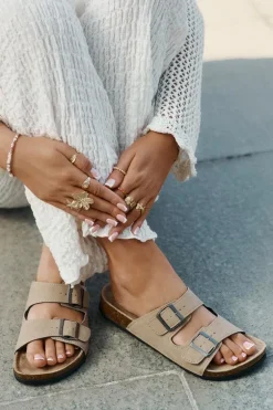 Klapki Damskie Z Klamrami Na Korkowej Platformie Beżowe Galurena