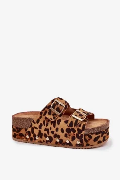 Klapki Damskie Z Klamrami Na Masywnej Platformie Panterka Odisene