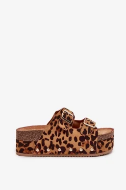 Klapki Damskie Z Klamrami Na Masywnej Platformie Panterka Odisene