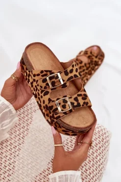 Klapki Damskie Z Klamrami Na Masywnej Platformie Panterka Odisene