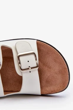 Klapki Damskie Z Klamrami Białe Oliena