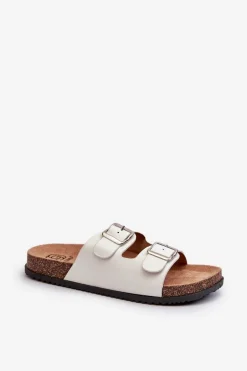 Klapki Damskie Z Klamrami Białe Oliena