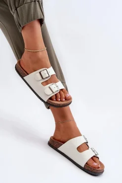 Klapki Damskie Z Klamrami Białe Oliena