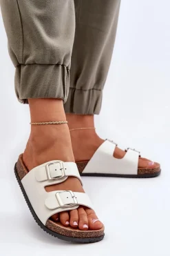 Klapki Damskie Z Klamrami Białe Oliena