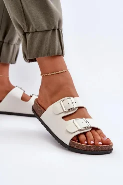 Klapki Damskie Z Klamrami Białe Oliena