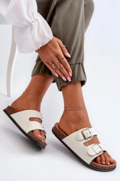 Klapki Damskie Z Klamrami Białe Oliena