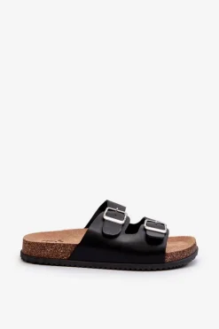 Klapki Damskie Z Klamrami Czarne Oliena