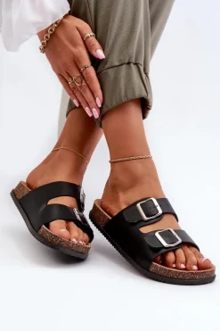 Klapki Damskie Z Klamrami Czarne Oliena