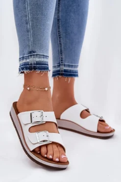 Klapki Damskie Z Klamrami Inblu CP000042 Białe