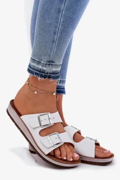 Klapki Damskie Z Klamrami Inblu CP000042 Białe