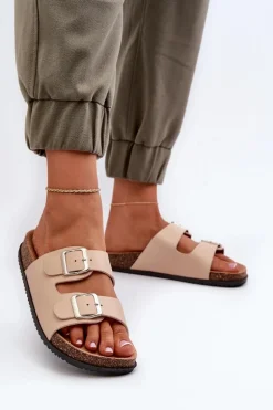 Klapki Damskie Z Klamrami Beżowe Oliena