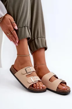 Klapki Damskie Z Klamrami Beżowe Oliena