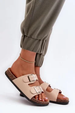 Klapki Damskie Z Klamrami Beżowe Oliena