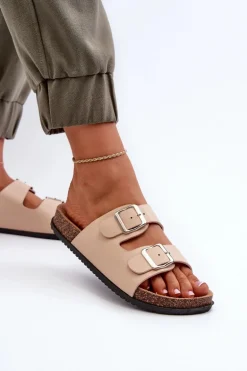 Klapki Damskie Z Klamrami Beżowe Oliena