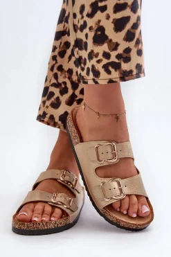 Klapki Damskie Z Klamrami Złote Fronila