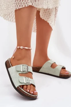 Klapki Damskie Z Klamrami Miętowe Oliena