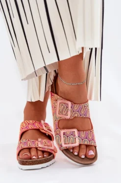 Klapki Damskie Z Klamrami I Brokatem S.Barski RB51-006 Pomarańczowe