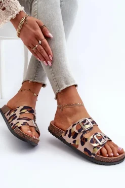 Klapki Damskie Z Klamrami Beżowo-Brązowe Oliena