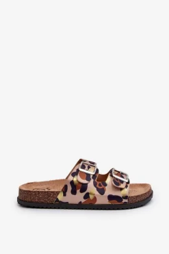 Klapki Damskie Z Klamrami Beżowo-Brązowe Oliena