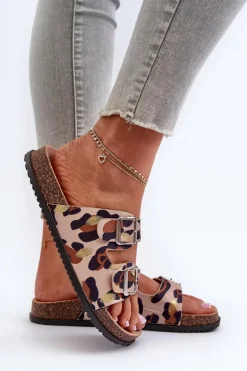 Klapki Damskie Z Klamrami Beżowo-Brązowe Oliena