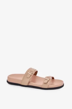 Klapki Damskie Z Klamrami Beżowe Brinella