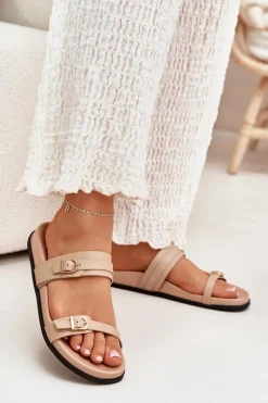 Klapki Damskie Z Klamrami Beżowe Brinella