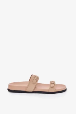 Klapki Damskie Z Klamrami Beżowe Brinella