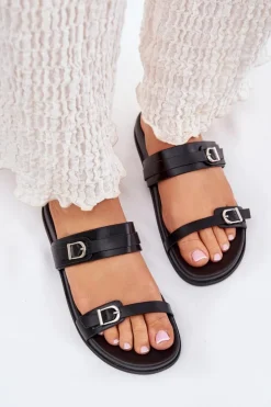 Klapki Damskie Z Klamrami Czarne Brinella